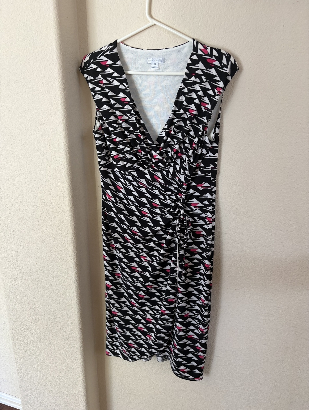 London Times Black and Pink Geometric Midi Dress